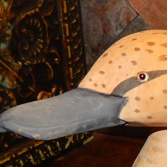 Beautiful Carved Burned & Painted Unmarked Wood Duck  Sculpture - Picture 11 of 12